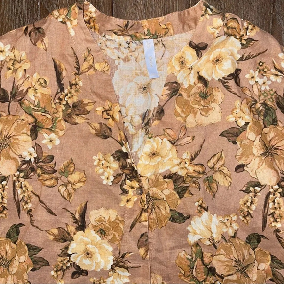 MNG Linen Blouse Women’s Sz 6 Floral Button Up Fall Nude Floral Oversized Sz 6 - Picture 4 of 11